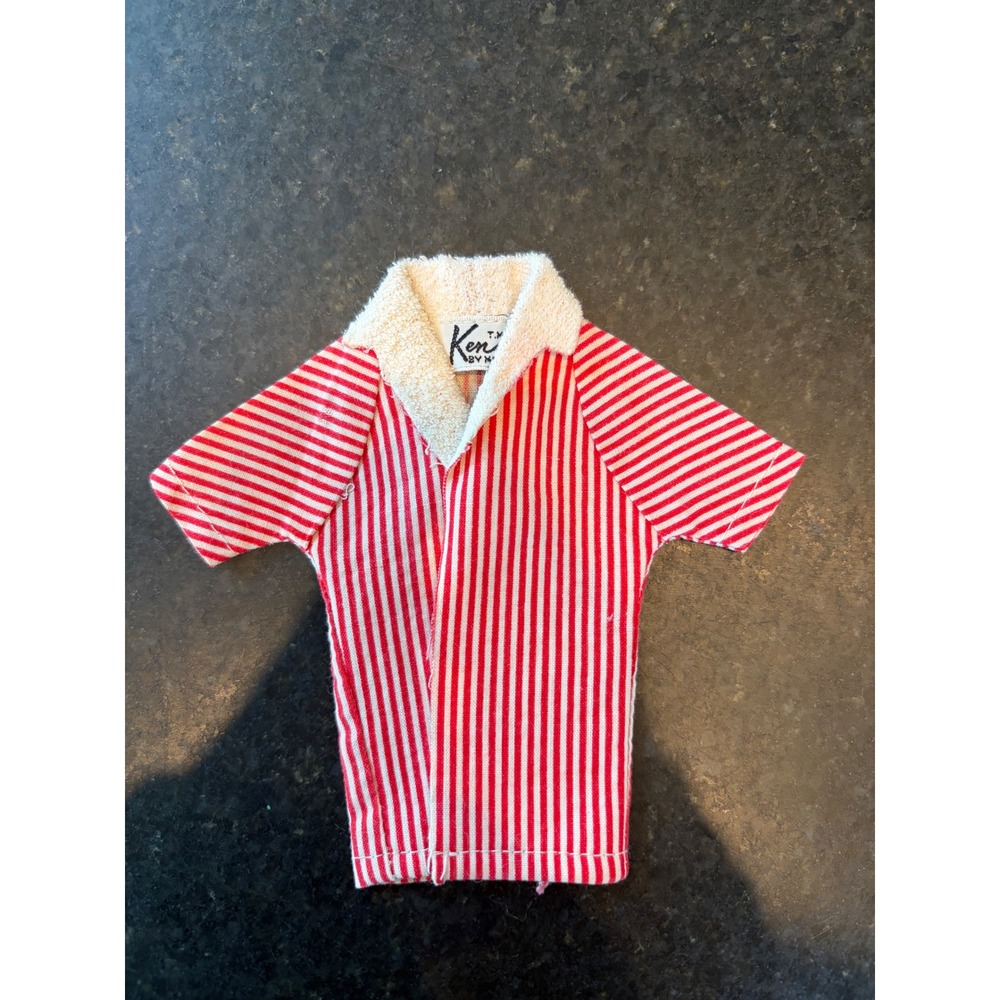 vintage 1962-1963 Mattel Ken Doll striped beach jacket top Red white